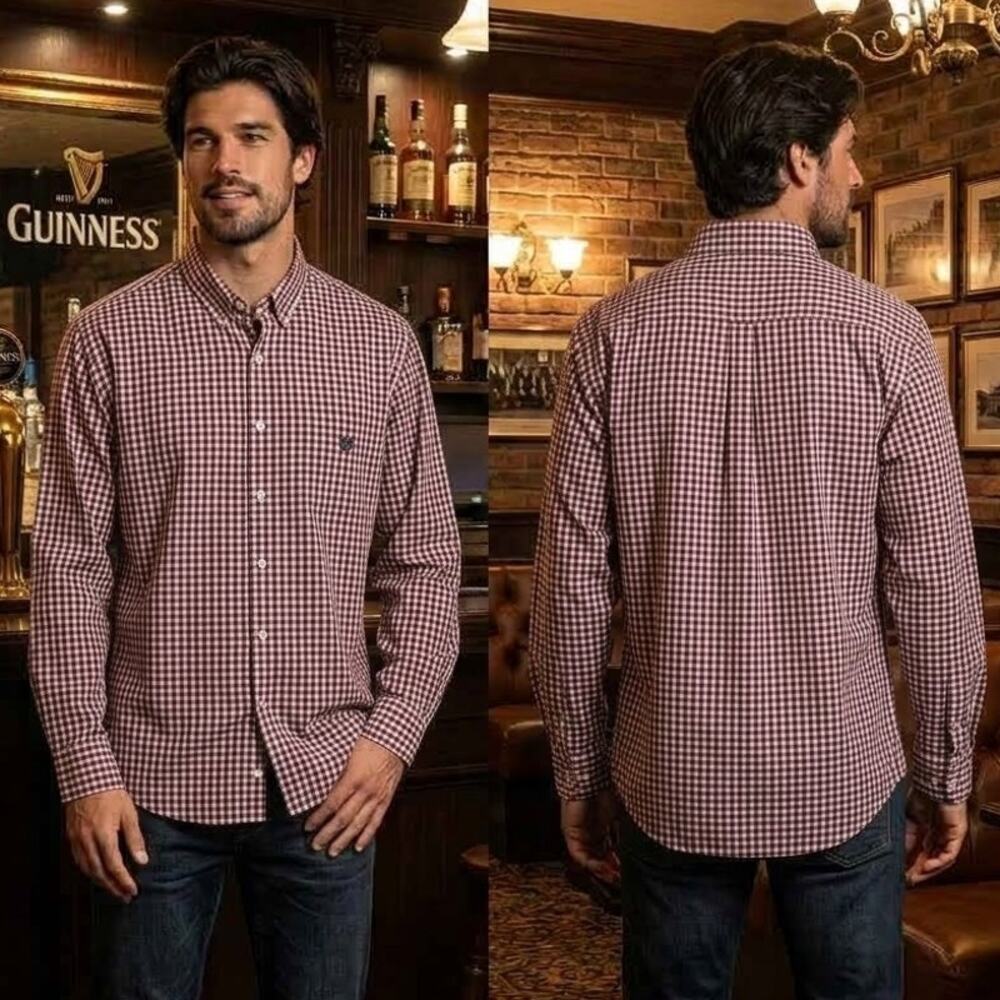 CHAPS Men's XL Burgundy Plaid Long Sleeve Button Down Shirt Easy Care